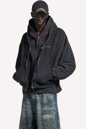 [발렌시아가] 남성 레이어드 집업 후디 페이디드 블랙 858133