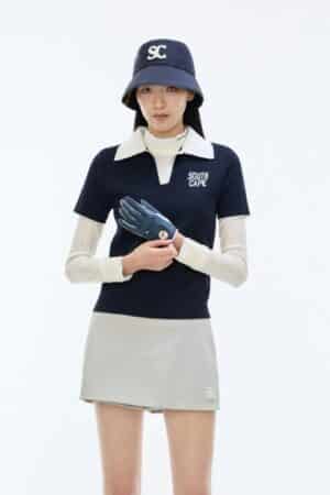 [사우스케이프] 여성 오픈 카라 반팔 니트 (2 COLORS)