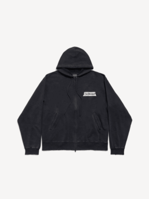 [발렌시아가]  남성 마스킹 테이프 오버사이즈 집업 후디 페이디드 블랙 850338