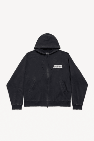 [발렌시아가]  남성 마스킹 테이프 오버사이즈 집업 후디 페이디드 블랙 850338