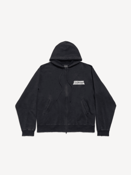 [발렌시아가]  남성 마스킹 테이프 오버사이즈 집업 후디 페이디드 블랙 850338