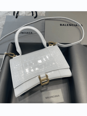 [발렌시아가] 아워글래스 스몰 크로커다일 엠보싱 핸드백 화이트 은장/금장 5935461LRGM9016