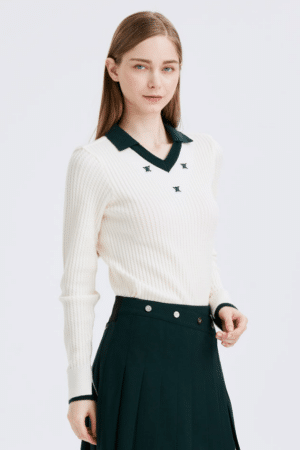 [어뉴골프] 여성용 로고 포인트 케이블 스웨터 (2 COLORS)