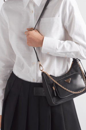 [프라다] 리나일론 및 브러쉬드 가죽 미니백 1BC198