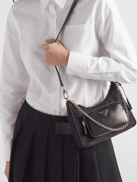 [프라다] 리나일론 및 브러쉬드 가죽 미니백 1BC198