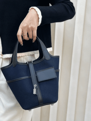 [에르메스] 피코탄 Lock 18cm Canvas With Swift/ Noir - Silver