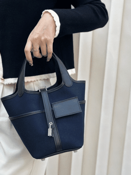 [에르메스] 피코탄 Lock 18cm Canvas With Swift/ Noir - Silver