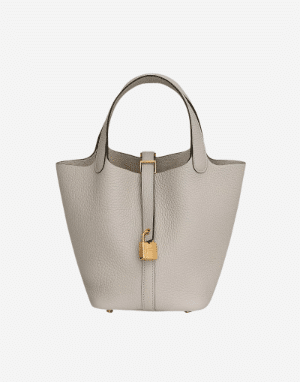 [에르메스] 피코탄 Lock 18cm Taurillon Clemence/ Gris Trench - Gold