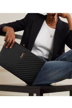 [생로랑] 마틀라세 가죽 소재의 모노그램 다큐먼트 홀더 파우치 은장/ 금장440222