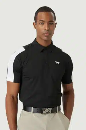 [PXG] 여름 컬러 포인트 타공 카라 숏 슬리브 티셔츠 (2 COLOR)