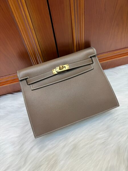 [에르메스] 켈리 Danse 22cm Evercolor/ Etoupe - Gold