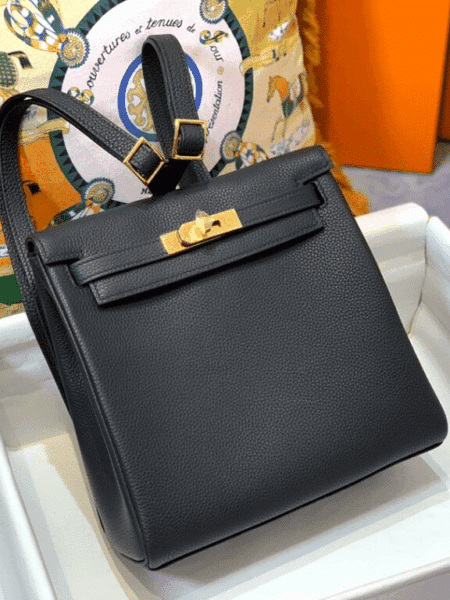 [에르메스] 켈리 Ado Backpack 22cm Togo/ Noir - Gold