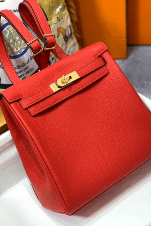[에르메스] 켈리 Ado Backpack 22cm Togo/ Vermilion - Gold