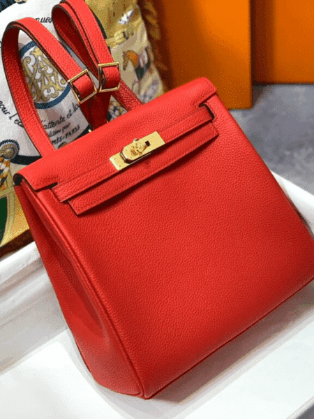 [에르메스] 켈리 Ado Backpack 22cm Togo/ Vermilion - Gold
