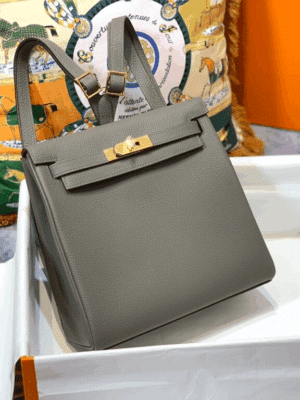 [에르메스] 켈리 Ado Backpack 22cm Togo/ Gris Meyer - Gold