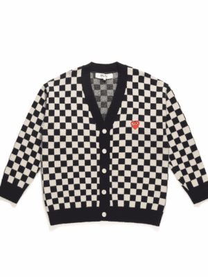 [꼼데가르송] 하트 로고 체커보드 브이넥 니트 가디건(3 COLORS)