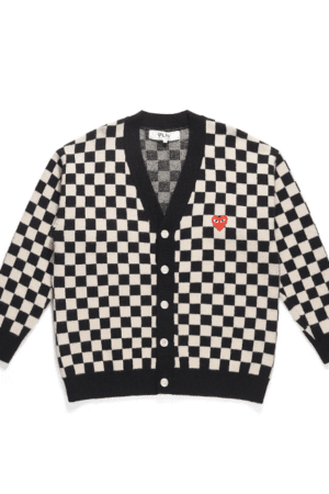 [꼼데가르송] 하트 로고 체커보드 브이넥 니트 가디건(3 COLORS)