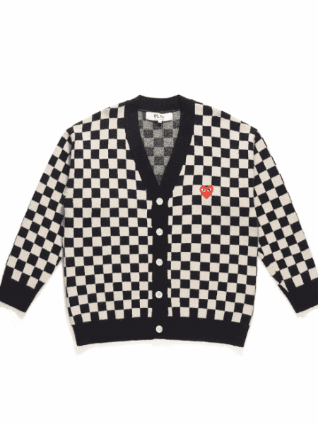 [꼼데가르송] 하트 로고 체커보드 브이넥 니트 가디건(3 COLORS)