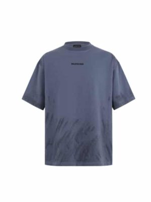 [발렌시아가] 남성용 백 티셔츠, 미디엄 핏, 페이드 다크 블루 764235TTVF93364