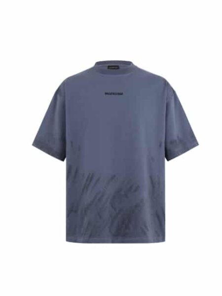 [발렌시아가] 남성용 백 티셔츠, 미디엄 핏, 페이드 다크 블루 764235TTVF93364