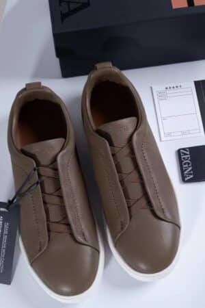 [제냐] 트리플 스티치 가죽 스니커즈