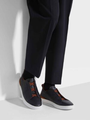 [제냐] 트리플 스티치 가죽 스니커즈