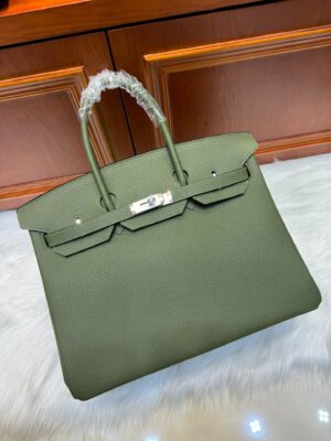 [에르메스] 버킨 35cm Clemence/ Vert Olive - Silver