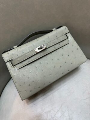[에르메스] 켈리 22cm Ostrich / Vert Sauge - Silver