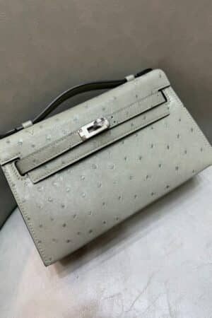 [에르메스] 켈리 22cm Ostrich / Vert Sauge - Silver