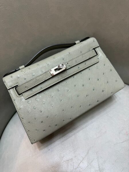 [에르메스] 켈리 22cm Ostrich / Vert Sauge - Silver