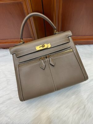 [에르메스] 켈리 Lakis 28cm Swift/ Etoupe - Gold