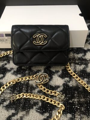 [샤넬] CC 미니 월렛 체인 플랩백 블랙 금장