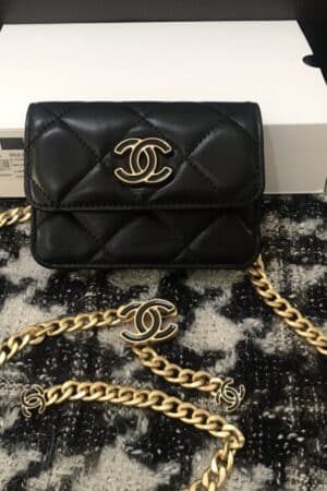 [샤넬] CC 미니 월렛 체인 플랩백 블랙 금장