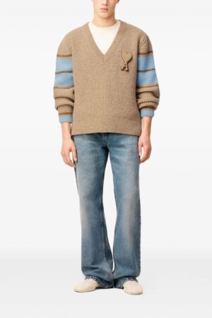 [아미] 브라운 울 칼리지 스웨터