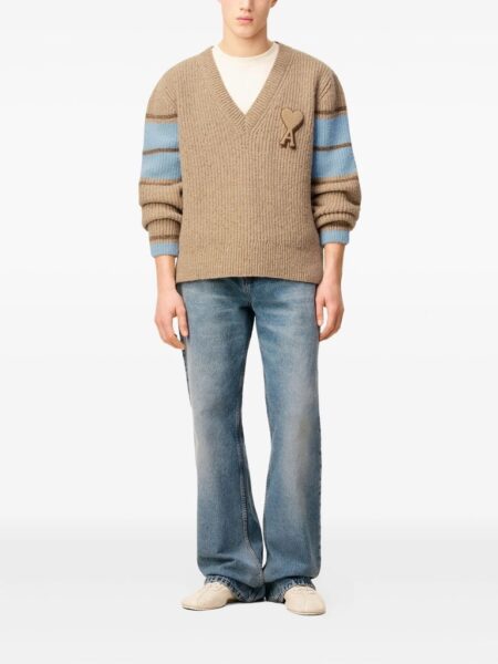 [아미] 브라운 울 칼리지 스웨터