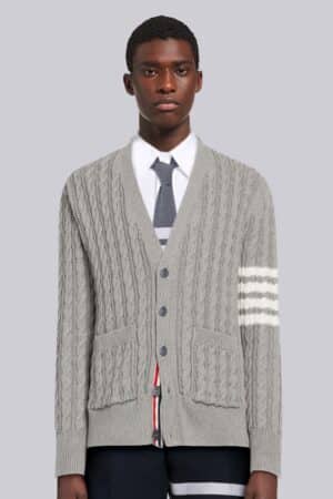 [톰브라운] 코튼 4-바 케이블 니트 브이넥 카디건 (3 COLORS)