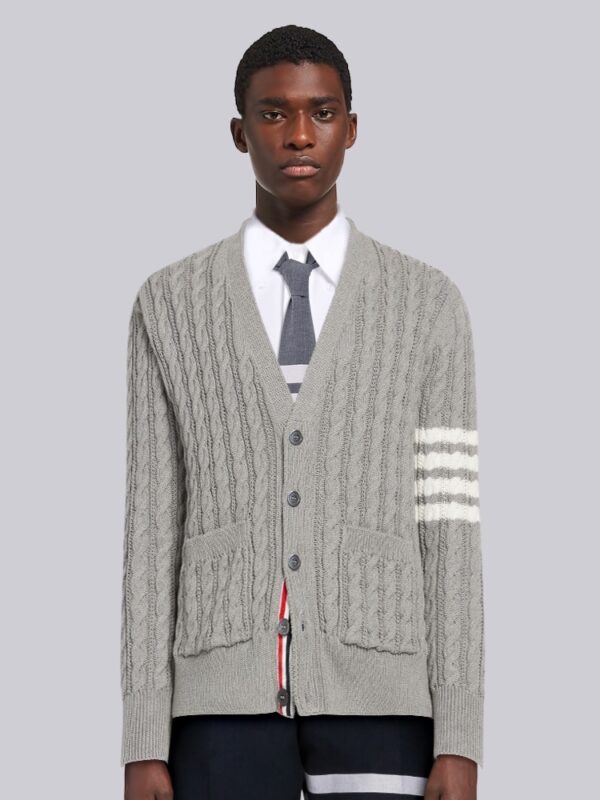 [톰브라운] 코튼 4-바 케이블 니트 브이넥 카디건 (3 COLORS)