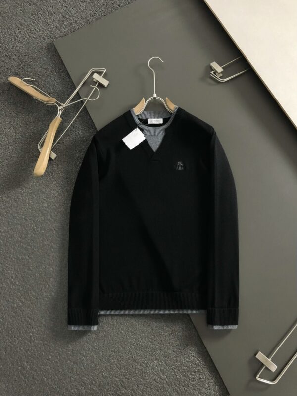 [브루넬로 쿠치넬리] 폭스 레이어드 브이넥 울 스웨터