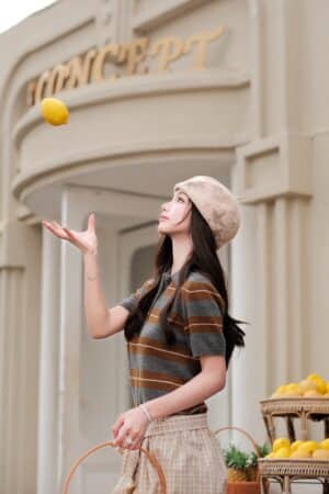 [미우미우] 스트라이프 코튼 니트 폴로 셔츠