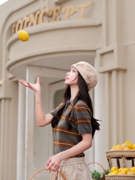 [미우미우] 스트라이프 코튼 니트 폴로 셔츠