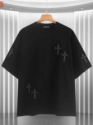 [크롬하츠] 크로스 자수 패치 오버핏 반팔 티셔츠 (2 COLORS)