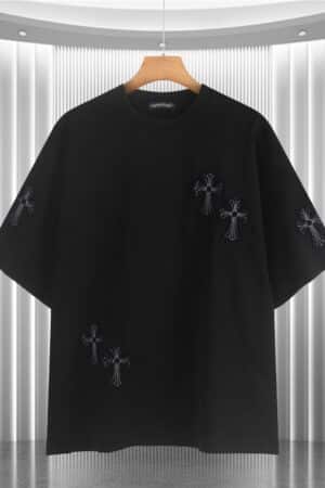 [크롬하츠] 크로스 자수 패치 오버핏 반팔 티셔츠 (2 COLORS)