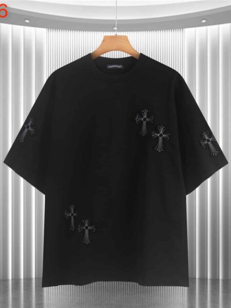 [크롬하츠] 크로스 자수 패치 오버핏 반팔 티셔츠 (2 COLORS)