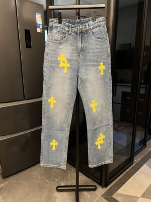 [크롬하츠] 가죽 크로스 데님 팬츠