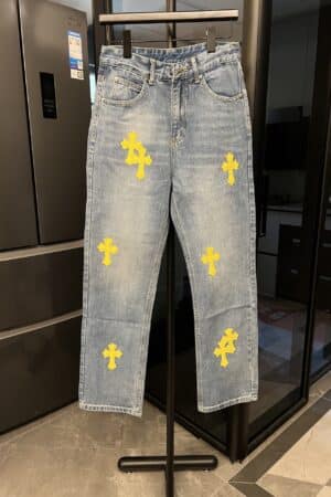 [크롬하츠] 가죽 크로스 데님 팬츠