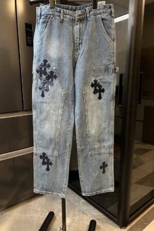 [크롬하츠] 크로스 패치 더블니 데님 팬츠