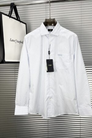 [펜디] 스트라이프 코튼 포플린 로고 자수 셔츠
