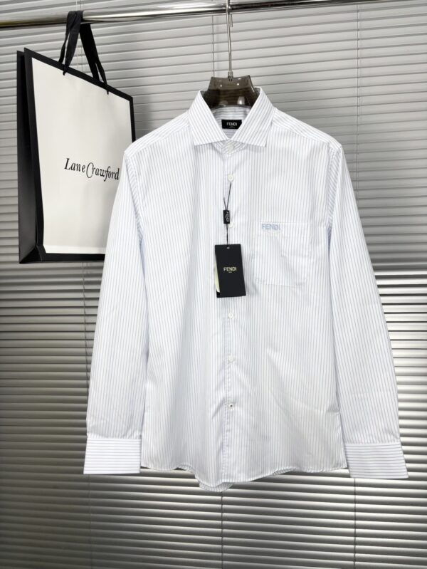 [펜디] 스트라이프 코튼 포플린 로고 자수 셔츠