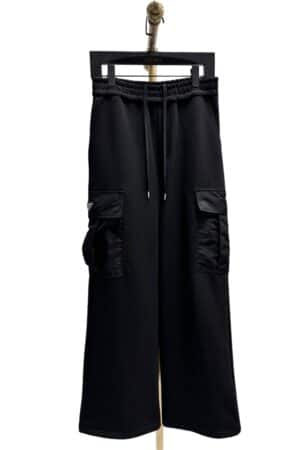 [프라다] 블랙 와이드 카고 밴딩 팬츠