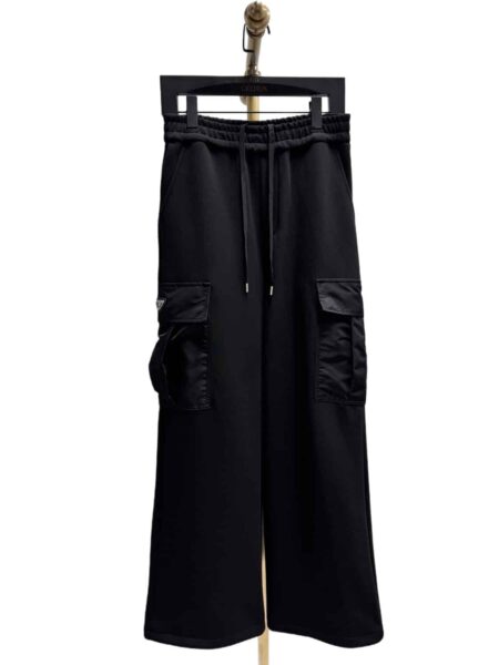 [프라다] 블랙 와이드 카고 밴딩 팬츠